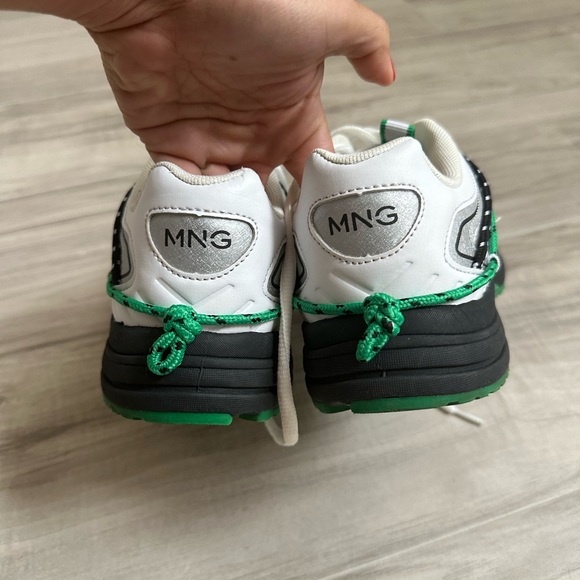 Mango Combined designed sneakers. Size 6 1/2. White, Green and Black. - Picture 8 of 14